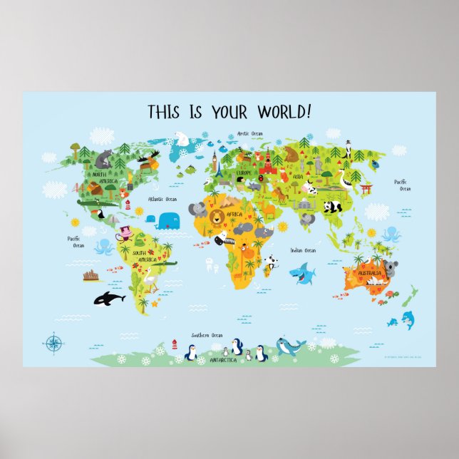 Affiche Carte du monde pour enfants Décor de la salle pour (Devant)