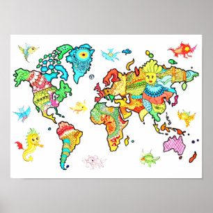 Affiche Carte du monde pour les enfants d'art mur