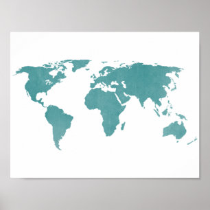 Affiche Carte du monde profond Turquoise Russe