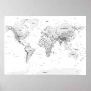Affiche Carte du monde topographique blanc