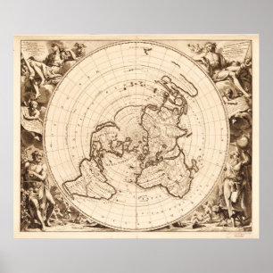 Affiche Carte du monde vers 1713 (Planisphere terrestre)