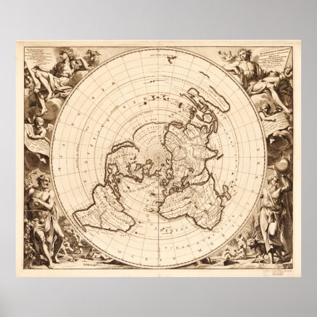 Affiche Carte du monde vers 1713 (Planisphere terrestre) (Devant)