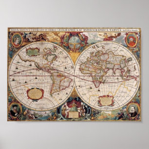 Affiche carte du monde vintage
