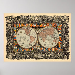 Affiche carte du monde vintage