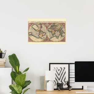 Affiche Carte du monde vintage 1609