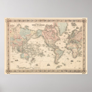 Affiche carte du monde vintage. Ancienne cartographie rétr