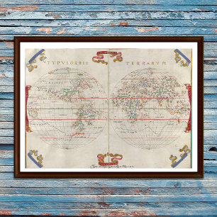 Affiche Carte du monde vintage Maison de plage côtière nau