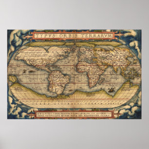 Affiche Carte du monde vintage par Abraham Ortelius 1564