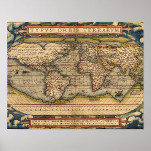 Affiche Carte du monde vintage par Abraham Ortelius 1564