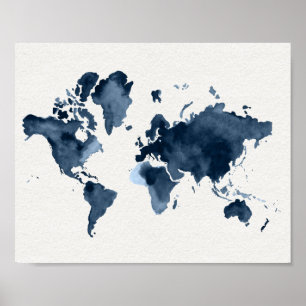 Affiche Carte du monde Watercolor Marine