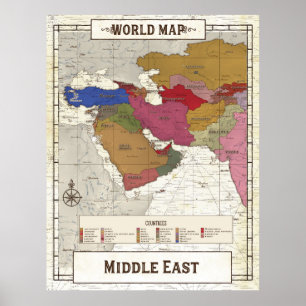 Affiche Carte Du Moyen-Orient