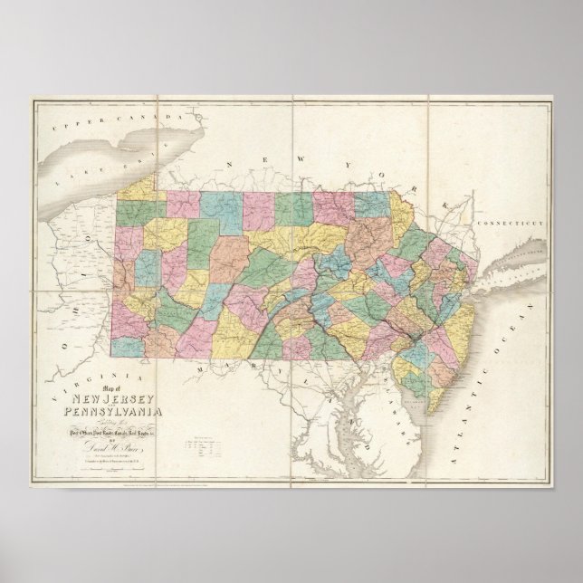 Affiche Carte du New Jersey et de la Pennsylvanie (Devant)