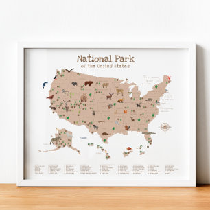 Affiche Carte du parc national Brown Woodland Nursery Impr
