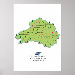 Affiche carte du parc national de Cairngorms