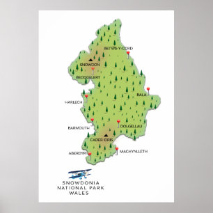 Affiche carte du parc national de Snowdonia, Pays de Galle