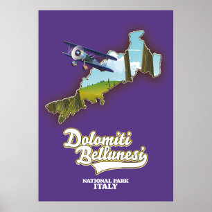 Affiche carte du parc national des dolomites bellunesi ita