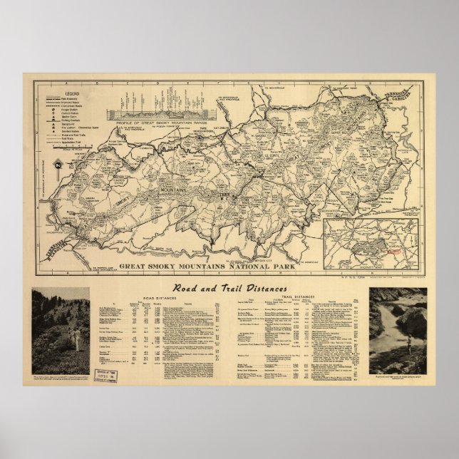 Affiche Carte du parc national des Great Smoky Mountains ( (Devant)