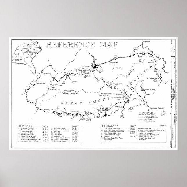 Affiche Carte du parc national des Great Smoky Mountains (Devant)