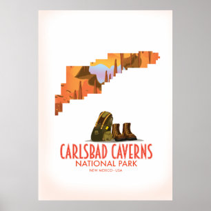 Affiche carte du parc national des grottes de Carlsbad au 