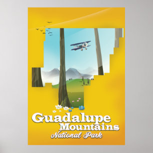 Affiche carte du parc national des montagnes Guadalupe, Te