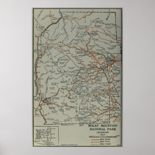 Affiche Carte du parc national des Rocheuses vintages (191