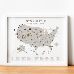 Affiche Carte du parc national Earth Tone Woodland Nursery