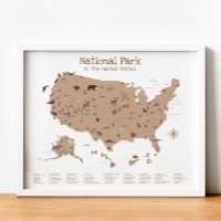 Carte du parc national Neutral Bois Nursery Imprim