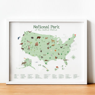 Affiche Carte du parc national vert Pépinière de bois Impr