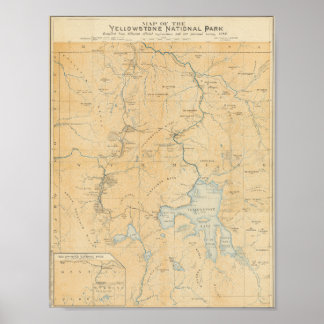 Affiche Carte du parc national vintage Yellowstone