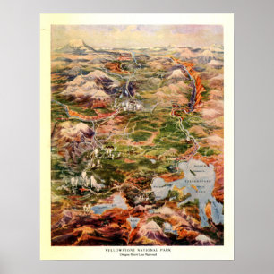 Affiche Carte du parc national vintage Yellowstone