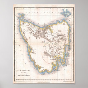 Affiche Carte du pays de Van Dieman ou de la Tasmanie