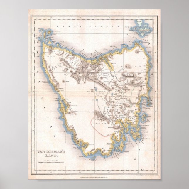 Affiche Carte du pays de Van Dieman ou de la Tasmanie (Devant)