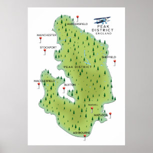 Affiche Carte du Peak District Angleterre