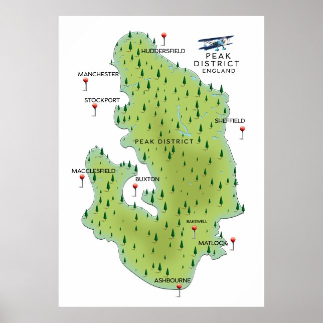 Affiche Carte du Peak District Angleterre (Devant)