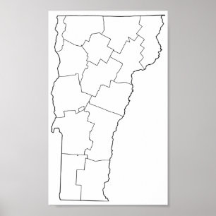 Affiche Carte du plan des comtés du Vermont blanc