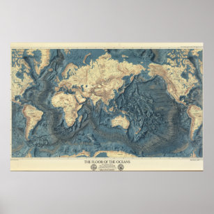 Affiche Carte du plancher océanique vintage