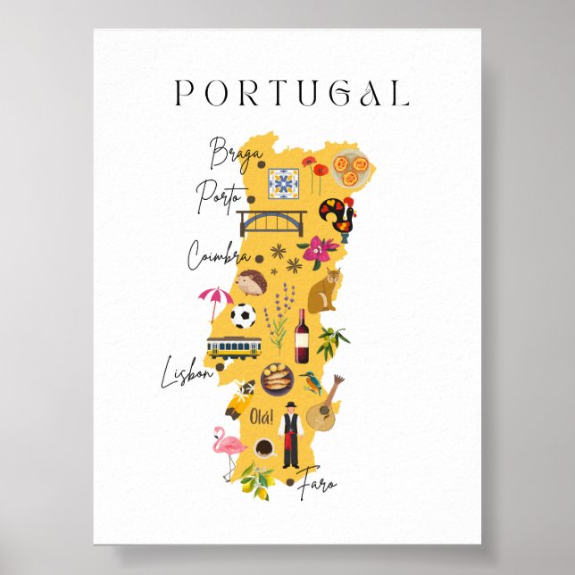 Affiche Carte du Portugal avec les principales villes et d (Devant)