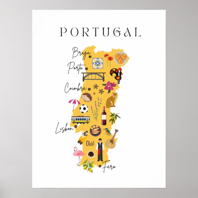 Affiche Carte du Portugal avec les principales villes et d (Devant)