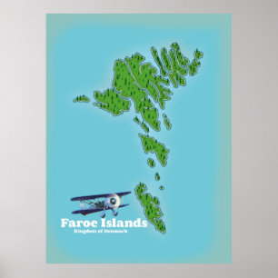 Affiche Carte du Royaume de Danemark des Îles Féroé