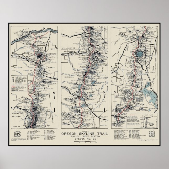 Affiche Carte du sentier de la crête du Pacifique en Orego (Devant)