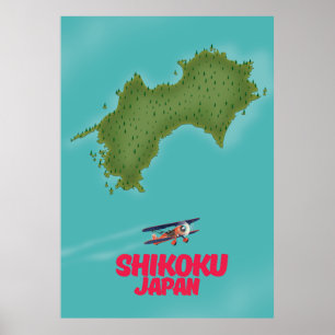 Affiche carte du Shikoku Japon