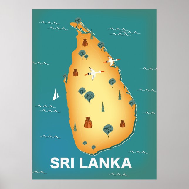 Affiche Carte du Sri Lanka (Devant)