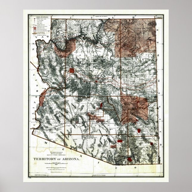 Affiche Carte du territoire de l'Arizona de 1887 (Devant)
