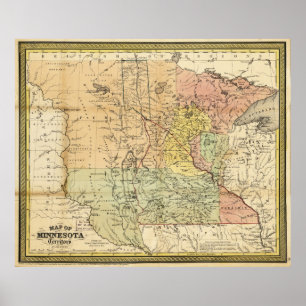 Affiche Carte du territoire du Minnesota (1852)