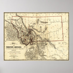 Affiche Carte du territoire du Montana (1865)