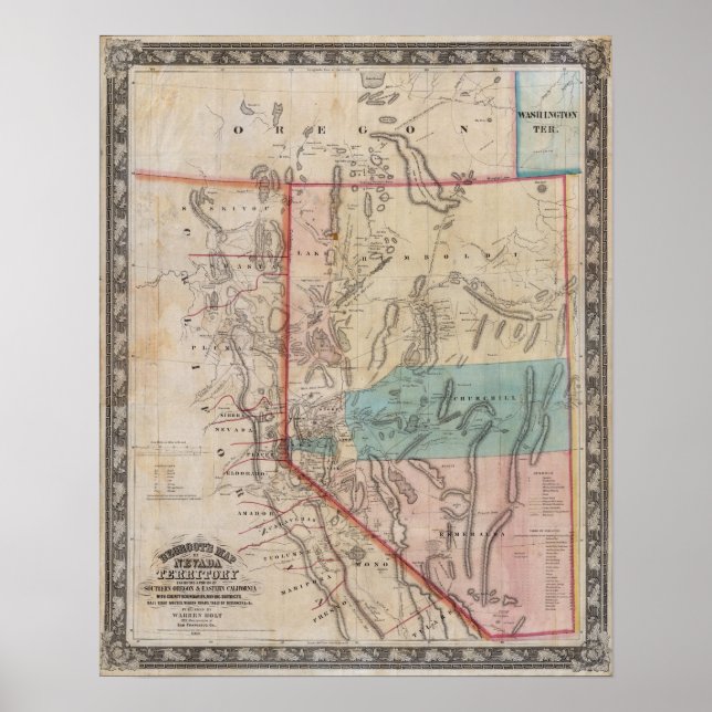 Affiche Carte du territoire du Nevada de DeGroot (Devant)