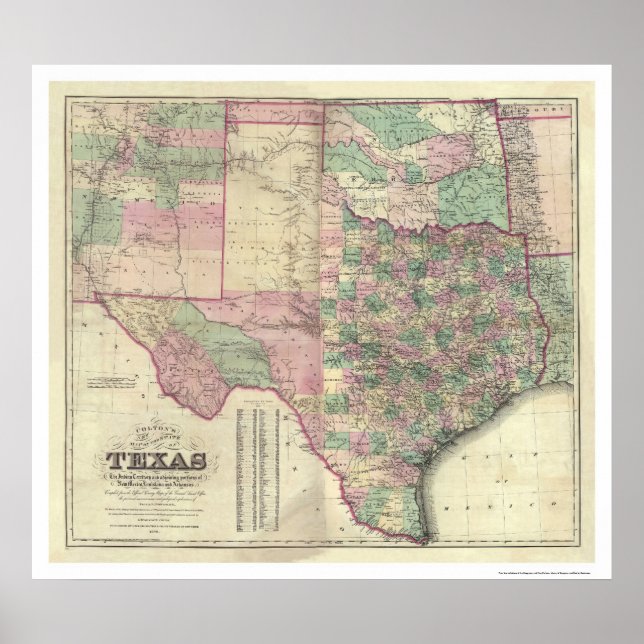 Affiche Carte du territoire du Texas par Colton 1872 (Devant)