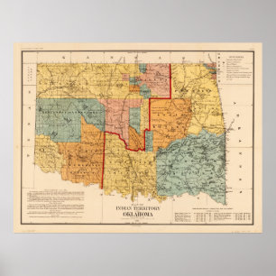 Affiche Carte du territoire indien et de l'Oklahoma (1890)