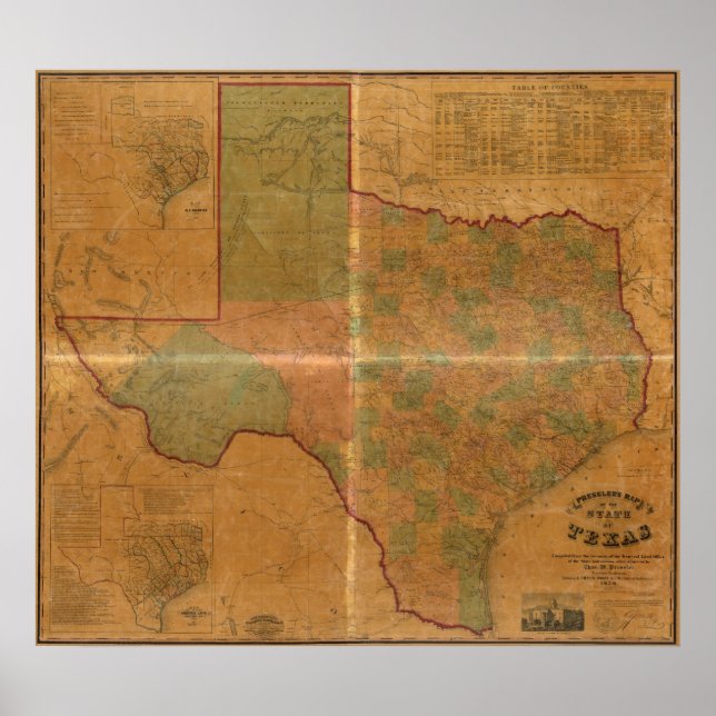 Affiche Carte du Texas 1857 (Devant)