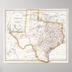 Affiche Carte du Texas 1857